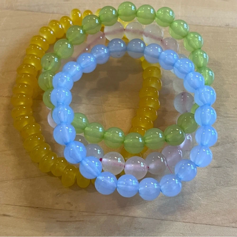 ✅Pastel set four Beaded stack Bracelets stretch elastic blue pink green yellow